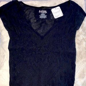 NEW FP intimately Stretch Lace Tee M/L Black NWT